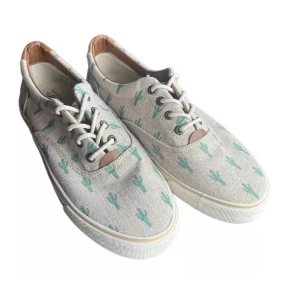 GH Bass Cactus Print Beige Fabric Canvas Boat Shoes Size 7 M